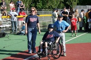 Safe at third! Miracle League baseball field.