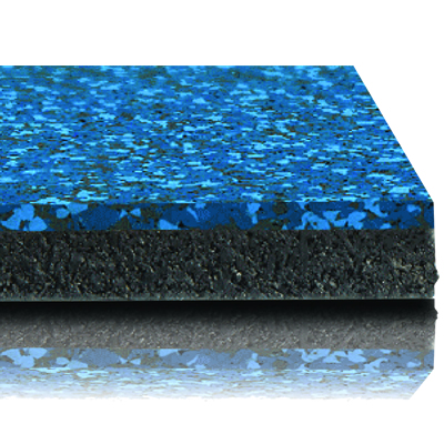 Performance Interlocking Tile's rubber underlayment bonded to rubber top wear layer.