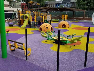 Colorful PlayBound Poured-in-Place surface at Ludlow Taylor Elementary School in Washington DC.