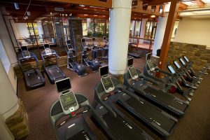 rows of exercise equipment