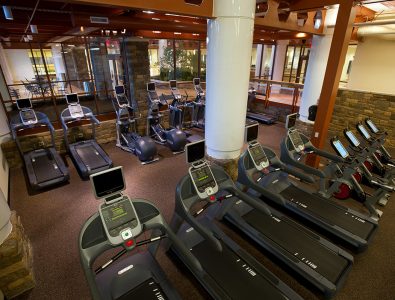 rows of exercise equipment