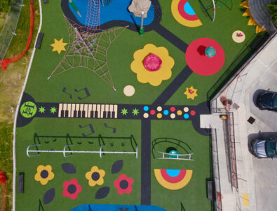 whimsical and colorful rubber playground floor
