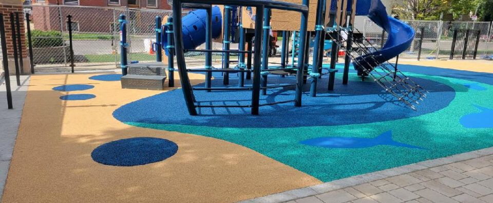 Playground surface with Fish pattern at St Andrew School in Chicago IL